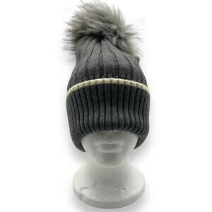NEW Macy's Kyi Kyi Ribo beanie hat gray big fur pom pom winter cozy bobble NWT